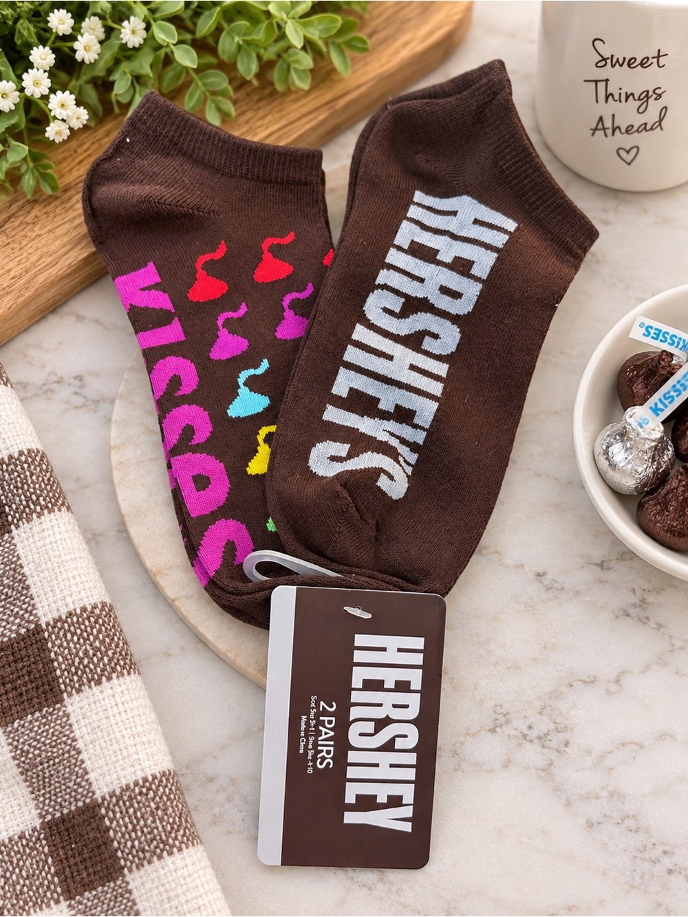 Women's 2 Pack No-Show Socks - By Hershey Kiss & Oeko Tex